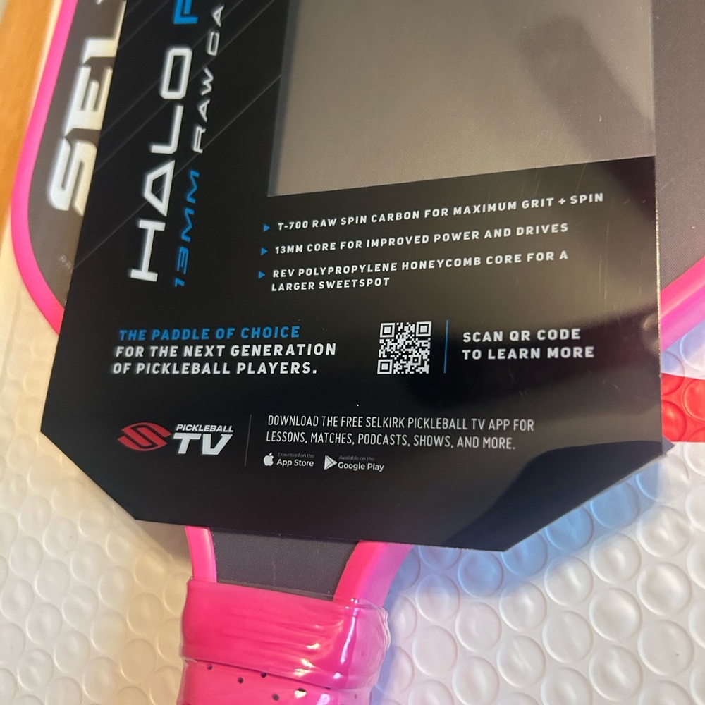 Selkirk SLK Halo Power XL 13mm Raw Carbon Fiber Pickleball Paddle Pink NWT - Picture 5 of 5
